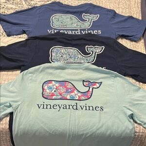 THREE Vineyard Vines Blue Long Sleeve Tees with Iconic Whale Logo